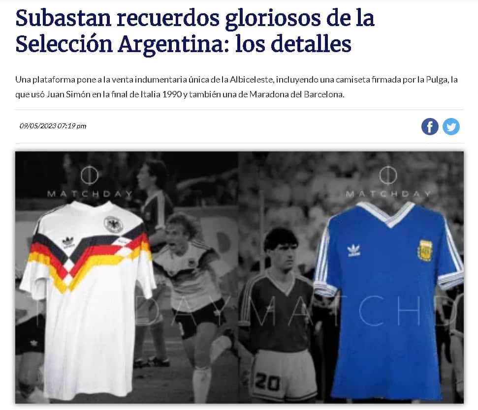 Subastan recuerdos gloriosos de la Selección Argentina