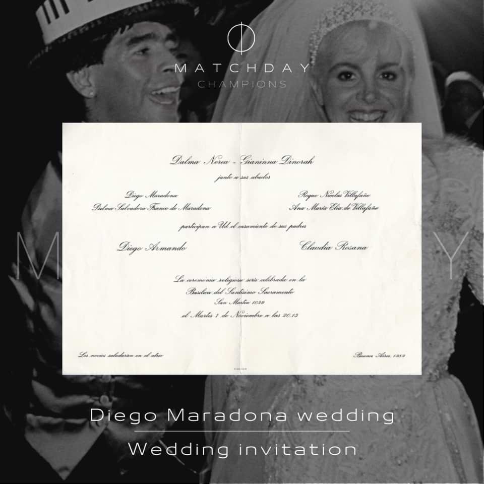Diego Maradona wedding invitation & party intinerary