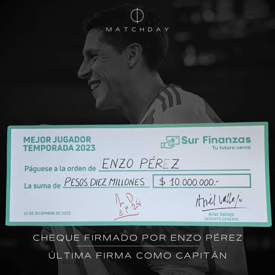 Enzo Perez – Cheque mejor jugador temporada 2023 - Imagen 3
